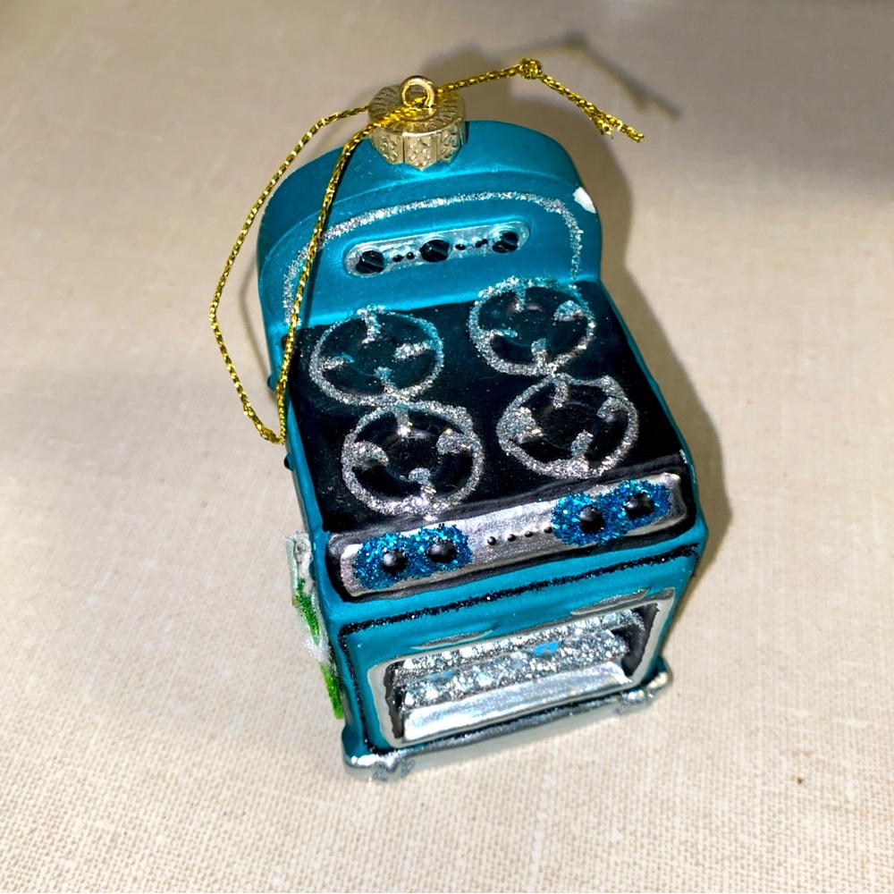 Retro Kitchen Oven Stove  Christmas Ornament Teal Glittery Bakery‎ Baker Themed